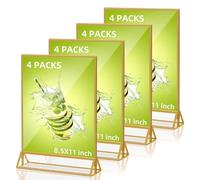 PPH-Sisy Lot de 4 supports de panneau en acrylique transparent de 21,6 x 27,9 cm, double face, cadres en plastique acrylique doré pour maison, bureau, magasin, restaurant (21,6 x 27,9 cm)