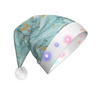 PPHGUT Azurite Bleu sarcelle et feuille d'or Motif marbre à l'huile Imprimé Hommes Femmes LED Chapeau de Noël pour Halloween Nouvel An Noël Cap Accessoire de vacances