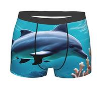 PPHGUT Beau monde sous-marin dauphins corail imprimé caleçons boxeurs respirants sous-vêtements de gym sous-vêtements doux pour la peau entraînement quotidien tenue décontractée, Noir , XL-XXL