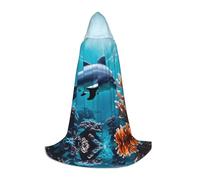 PPHGUT Belle cape à capuche unisexe avec imprimé dauphins du monde sous-marin pour cosplay, festival, carnaval, soirées à thème