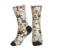 PPHGUT Chaussettes mi-hautes respirantes pour adultes, motif empreintes de pattes de chien, pour le sport, la course, la gym, l'entraînement, le jogging, 2 Noir-2, Taille unique