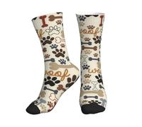 PPHGUT Chaussettes mi-hautes respirantes pour adultes, motif empreintes de pattes de chien, pour le sport, la course, la gym, l'entraînement, le jogging, 1 noir, Taille unique