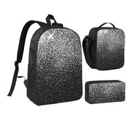 PPHGUT Ensemble cartable à paillettes argentées brillantes, sac à déjeuner, trousse à stylos, école, activités de plein air, shopping