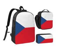 PPHGUT Ensemble cartable imprimé drapeau de la République tchèque, sac à déjeuner, trousse à stylos, garçons et filles, activités de plein air, shopping