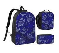 PPHGUT Ensemble sac à déjeuner et trousse à crayons avec imprimé raie manta et poisson pour garçons et filles
