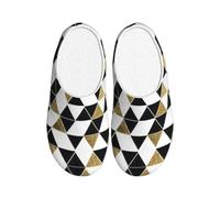 PPHGUT Mode Moderne Noir Blanc Or Triangles Imprimé Voyage Hôtel Chaussures Unisexe TPR Pantoufles Semelle Antidérapante Anti-Pilling Flanelle Intérieur