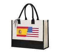 PPHGUT Sac fourre-tout en toile avec imprimé drapeau américain de l'Espagne - Cadeau idéal pour le shopping, le quotidien, les voyages, l'école, le bureau