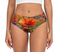 PPHGUT Sous-vêtements pour femme avec imprimé fleurs de coquelicot, culottes douces pour la peau, évacuation de l'humidité, tenue décontractée et polyvalente, Noir , M