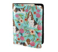 PPHGUT Sweet Basset Hound Imprimé Floraux Hommes Femmes Passeport Document de Voyage Léger Stylis Sécurisé Affaires Loisirs, Noir , Taille unique