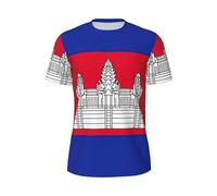 PPHGUT T-shirt à manches courtes pour homme avec imprimé drapeau du Cambodge - Pour l'été - Style décontracté - Doux et ventilé - Pour le jogging et l'entraînement, Noir , M
