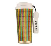 PPHGUT Tasse à café en acier inoxydable avec impression de planche en bois colorée pour bureau, camping, randonnée, aventures en plein air, tasse de voyage