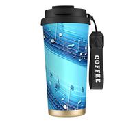 PPHGUT Tasse à café en acier inoxydable avec impression notes de musique bleu ciel pour bureau, camping, randonnée, aventures en plein air