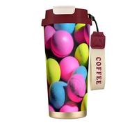 PPHGUT Tasse à café en acier inoxydable avec imprimé balles de tennis rose vif pour bureau, camping, randonnée, aventures en plein air