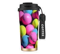 PPHGUT Tasse à café en acier inoxydable avec imprimé balles de tennis rose vif pour bureau, camping, randonnée, aventures en plein air