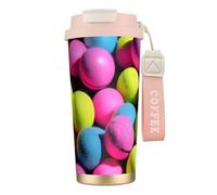 PPHGUT Tasse à café en acier inoxydable avec imprimé balles de tennis rose vif pour bureau, camping, randonnée, aventures en plein air