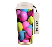 PPHGUT Tasse à café en acier inoxydable avec imprimé balles de tennis rose vif pour bureau, camping, randonnée, aventures en plein air