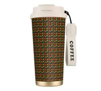 PPHGUT Tasse à café en acier inoxydable imprimé patchwork style africain pour bureau, camping, randonnée, aventures en plein air, tasse de voyage