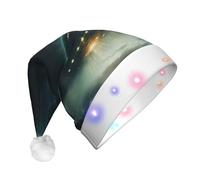 PPHGUT Ufo At Night Print Chapeau de Noël LED pour homme et femme pour Halloween, Nouvel An, Noël, accessoire de vacances