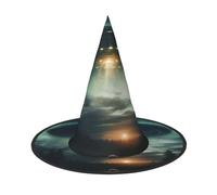 PPHGUT UFO At Night Print Chapeau de sorcière à large bord pliable pour fêtes et événements de jeux de rôle
