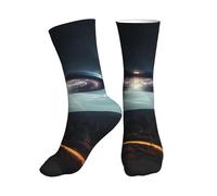 PPHGUT UFO At Night Print Chaussettes mi-hautes respirantes pour adultes, sports, course à pied, gym, entraînement, jogging, activités, 1 noir, Taille unique