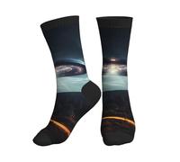 PPHGUT UFO At Night Print Chaussettes mi-hautes respirantes pour adultes, sports, course à pied, gym, entraînement, jogging, activités, 3 noir, Taille unique