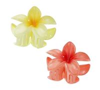 PPhtony Lot de 2 grandes pinces à cheveux en forme de fleur hawaïenne en plastique pour femmes et filles, cheveux épais et fins (rouge, jaune)