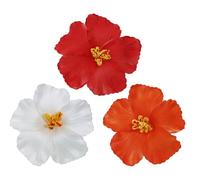 PPhtony Lot de 3 grandes barrettes hawaïennes en hibiscus artificiel pour femme, 3,5 cm, blanc, rouge, orange