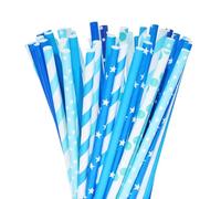 PPhtony Lot de 50 pailles en papier jetables assorties pour anniversaire, Noël, mariage, Halloween, fête prénuptiale, cocktail, décoration de fête (50, bleu mélangé)