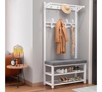 PPLDABNK Banc D'EntréE avec Porte-Manteau IntéGré, Meuble 4 En 1 avec éTagèRe Chaussures, Banc Chaussures, 8/9 Crochets Et éTagèRe Rangement pour EntréE Ou Couloir, Largeur 60-80 cm Au Choix,60cm
