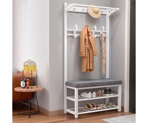 PPLDABNK Banc D'EntréE avec Porte-Manteau IntéGré, Meuble 4 En 1 avec éTagèRe Chaussures, Banc Chaussures, 8/9 Crochets Et éTagèRe Rangement pour EntréE Ou Couloir, Largeur 60-80 cm Au Choix,60cm