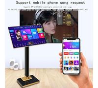 PPLDABNK Machine De Karaoké À Écran Tactile De 19 Pouces avec 2 Micros sans Fil, Haut-Parleur Intégré, 20 Langues, Plus d'un Million De Chansons, Contrôle par Application, Connexion TV,8T