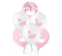 Ppmter Ballons Princesse Cygne, 6 Pcs Ballons en Latex Rose et Blanc Ballons Confettis Cygne pour Mariage Anniversaire Baby Shower Party Décoration