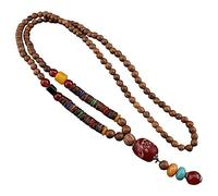 Ppmter Colliers de perles en bois Vintage ethnique fait à la main népal méditation prière pull collier avec long pendentif collier bijoux