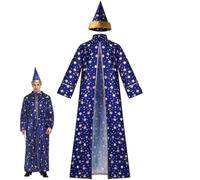 Ppmter Costume De Magicien pour Adultes, Cape De Magicien, Étoiles, avec Chapeau, Cape De Sorcière pour Halloween, Carnaval, Cosplay, Déguisement