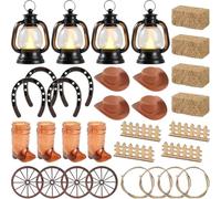 Ppmter Ensemble De Décoration pour Fête sur Le Thème du Far West : Mini Chapeau De Cowboy, Lanterne, Fer À Cheval, Roue De, Bottes De Foin, Décoration Rustique pour Une Fête Western