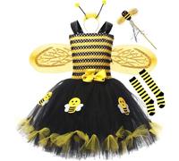 Ppmter Kit De Déguisement d'abeille pour Filles, Robe Mignonne avec Ailes d'abeille, Bandeau Chaussettes pour Enfants, Fête d'halloween Cosplay