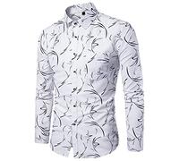 PPPPA Chemise à Manches Longues à imprimé Floral pour Hommes Chemise à Fleurs Fantaisie pour Hommes Chemise à Fleurs décontractée à Manches Longues 100% Coton Chemises habillées pour Hommes
