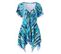 PPPPA Robe à col en V pour Femme Robe midi à Manches Courtes et imprimé Floral Casual Split T-Shirt à Manches Courtes en Lin et Coton d'été pour Femme Tunique à Ourlet irrégulier