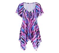 PPPPA Robe à col en V pour Femme Robe midi à Manches Courtes et imprimé Floral Casual Split T-Shirt à Manches Courtes en Lin et Coton d'été pour Femme Tunique à Ourlet irrégulier
