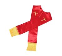 PPQIRU Étole brodée avec pompons croisés réversibles, 53 pouces, châle de prêtre rouge, accessoires d'église for cérémonie pasteur mariage Pour Mariage