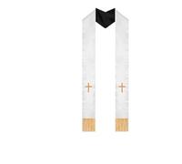 PPQIRU Étole de prêtre Double face en Satin brodé avec pompon croisé, châle mariée, Cape pasteur, cérémonie d'église mariage Pour Mariage(Color1)