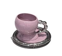 PPQIRU Mugs Couple Tasse à thé et café, soucoupe en céramique délicate for Couple, tasse Latte Art, de petit déjeuner la maison, 2 pièces(Purple)