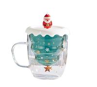 PPQIRU Mugs Couple Tasse d'arbre de noël transparente, Double résistance à la chaleur, tasse créative for Couples, flocon neige, verre boire, for enfants, 2 pièces(Santa Claus Green)