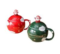 PPQIRU Mugs Couple Tasse en céramique avec couvercle, 2 pièces, 400ml, café, lait, thé, petit déjeuner, dessin animé, anniversaire, ami, famille, maison, bureau(Green Red)