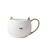 PPQIRU Mugs Couple Tasse en céramique oreilles de chat, tasses à café plaquées or avec poignée, tasse lait d'avoine for petit déjeuner, for Couples(White)