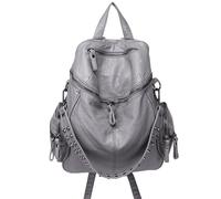 PPQIRU Sac à Dos à Rivets Sac à dos en cuir PU for étudiante, sac souple de grande capacité for femme(GRAY)