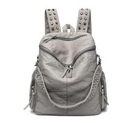 PPQIRU Sac à Dos à Rivets Sacs à dos en cuir souple Rivet for femmes Sac bandoulière for dames d'école de grande capacité(GRAY)