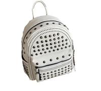 PPQIRU Sac à Dos à Rivets Sacs à dos Rivet for femmes en cuir PU, sacs d'école for adolescentes, sac for filles, de jour, voyage for(White,S)