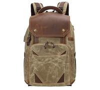 PPQIRU Sac Photo étanche rétro Batik Toile Cuir Sac à Dos adapté 15.4 Pouces Ordinateur Portable Hommes Photographie Sacs Voyage étui de Transport(Kahaki)