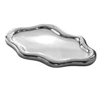 PPQIRU Vide-Poches Plat À Bibelots En Céramique, Plateau De Rangement Bijoux, Présentoir, Légère(Silver,L)